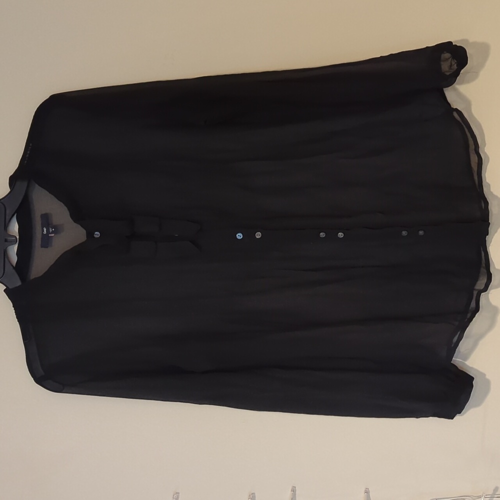 Gap Black Sheer Button Down Blouse, Size 6